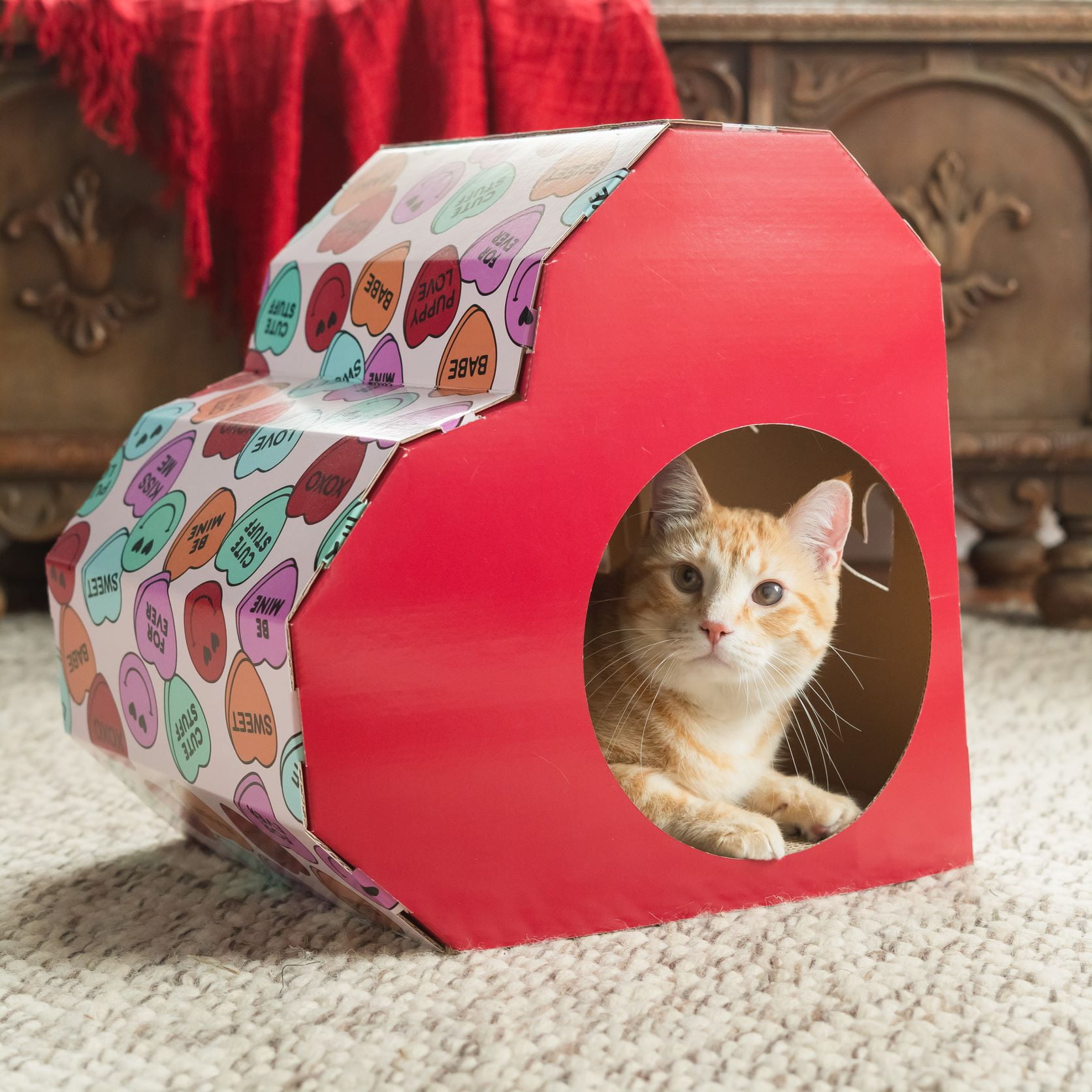Kitty City Conversation Heart Cat Scratch House, For Cats, One Size