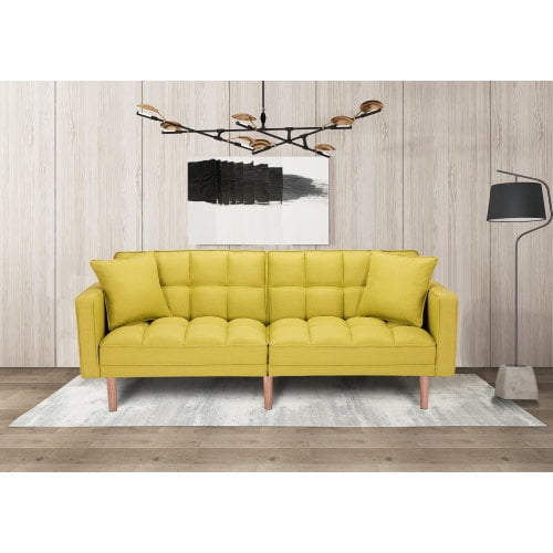Convertible Sleeper Sofa With Armrests, Grey And Yellow Sofa Bed