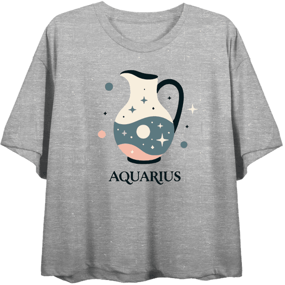 Aquarius Zodiac Pitcher With Water Adult Heather Gray Crew Neck Short Sleeve Tee-Medium