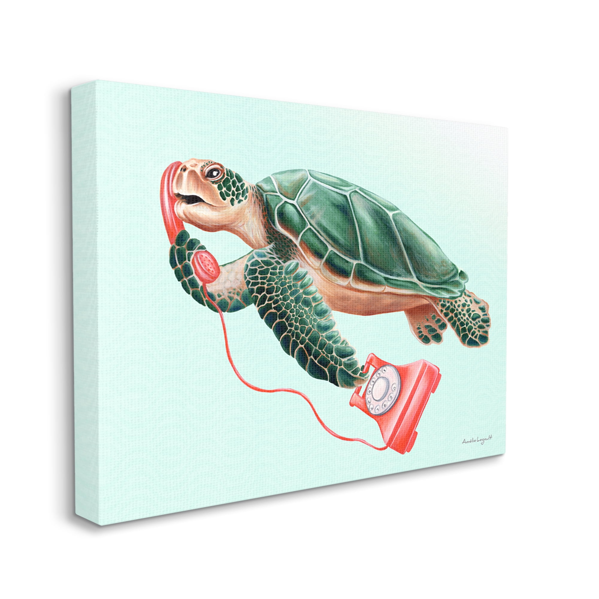 Stupell Industries Green Sea Turtle Swimming Red Rotary Telephone Graphic Art Gallery Wrapped Canvas Print Wall Art, Design by Amelie Legault