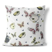 Butterfly Garden Bowl Throw Pillow with Removable Cover in White 16x16