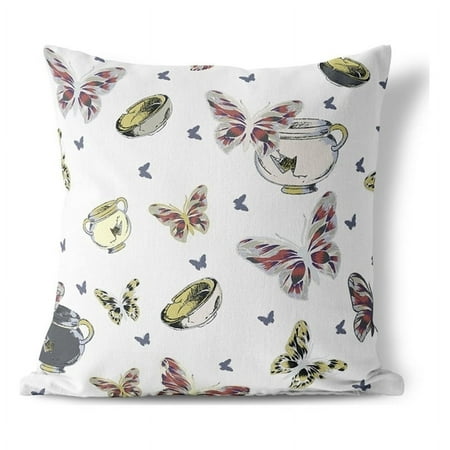 Butterfly Garden Bowl Throw Pillow with Removable Cover in White 16x16