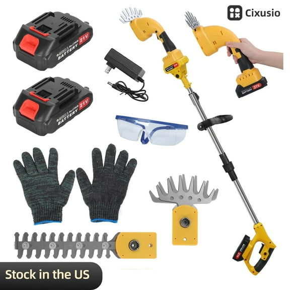 Cixusio Pole Hedge Trimmers 2-in-1 Cordless Grass Shears & 6" Electric Bush Trimmer for Yard - Telescoping Pole Dual 1.5 Ah Batteries Handheld Grass Cutter for Tree & Shrubs Lawn Pruning