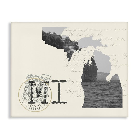 Stupell Industries Eclectic Michigan Black and White Photograph on Cream Paper Postcard Canvas Art, 20 x 16, by Lil' Rue