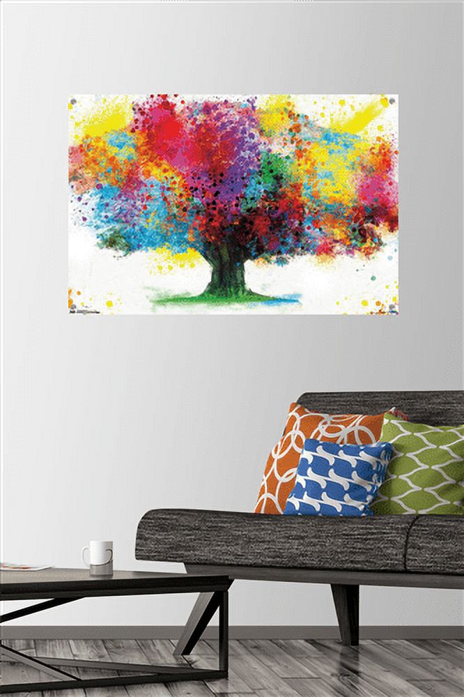 Color Bursting Tree Wall Poster with Push Pins, 22.375" x 34"