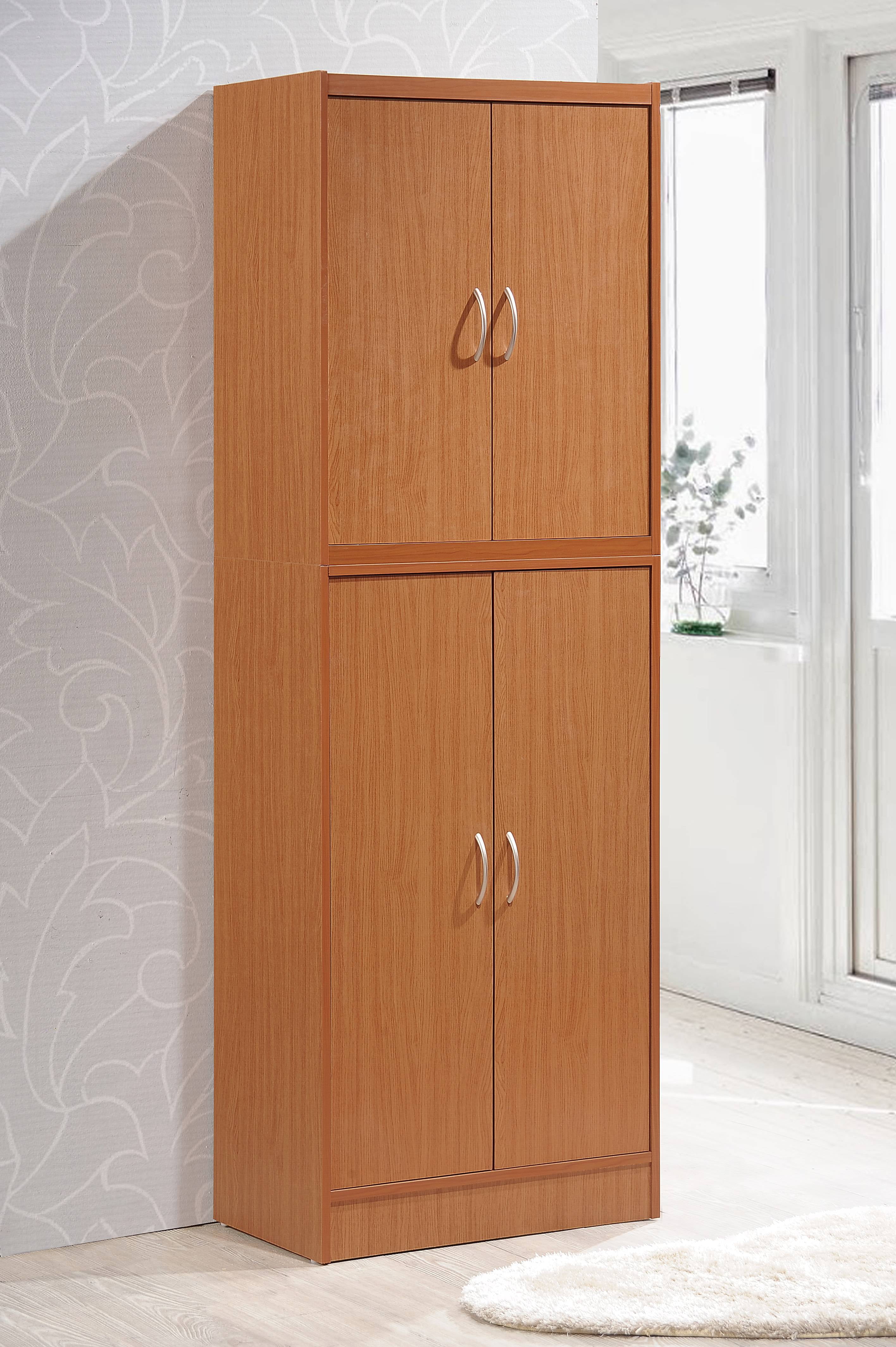 Hodedah 4 Door Kitchen Pantry with 4 Shelves Cherry Walmart