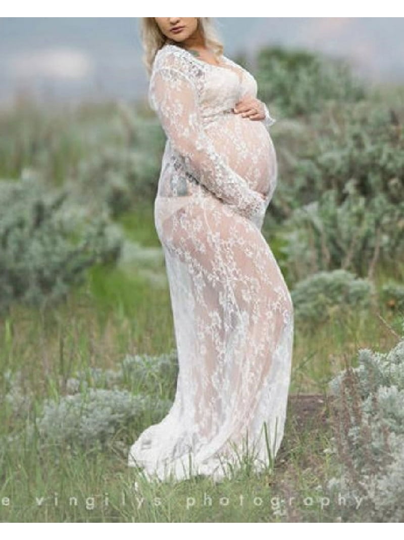 One opening See Through Lace Maternity Solid Color Maternity Maxi Dress -  Walmart.com