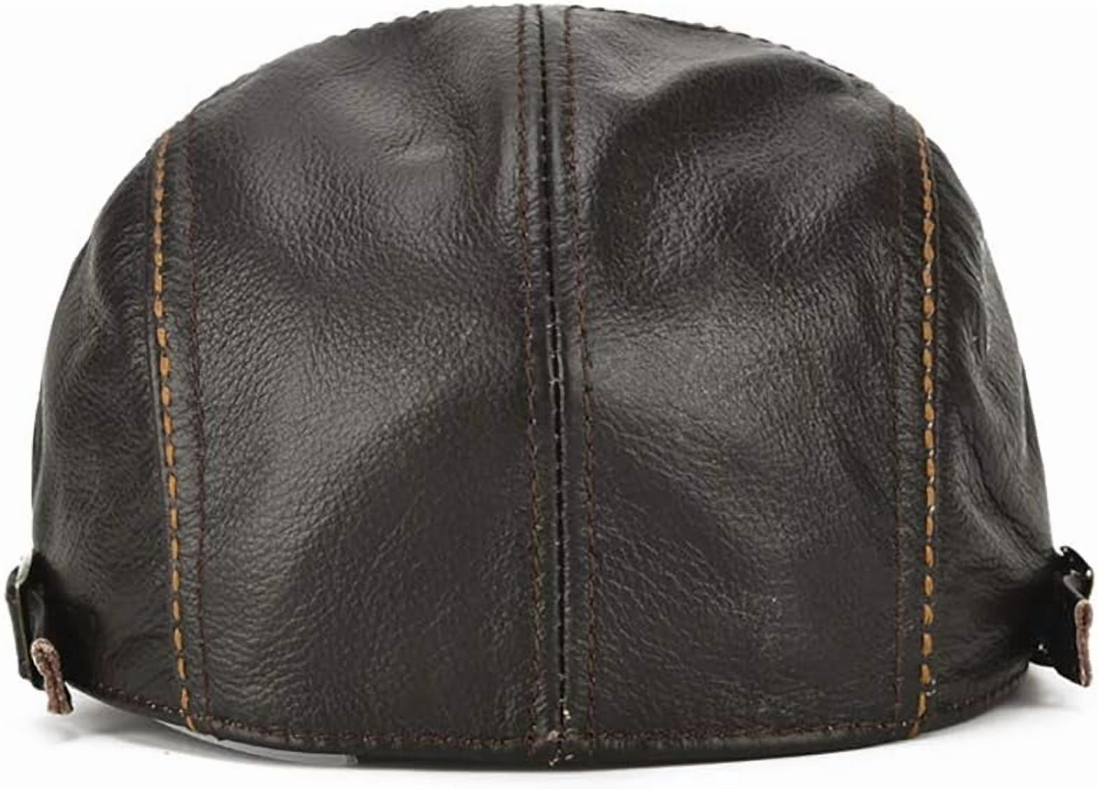 Men's Adjustable Genuine Leather Cowhide Cap Newsboy Hat Cabbie Beret Hat Driving Hunting Fishing Hat