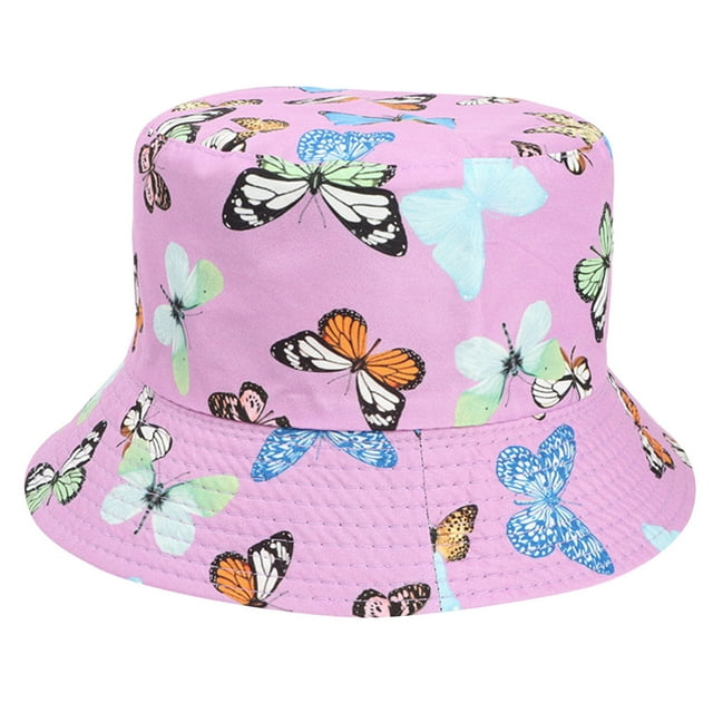 Matching Family Swimsuits Summer Sun Protection Fashion Butterfly Print Outdoor Sun-hat Fisherman Bucket Hat Cap