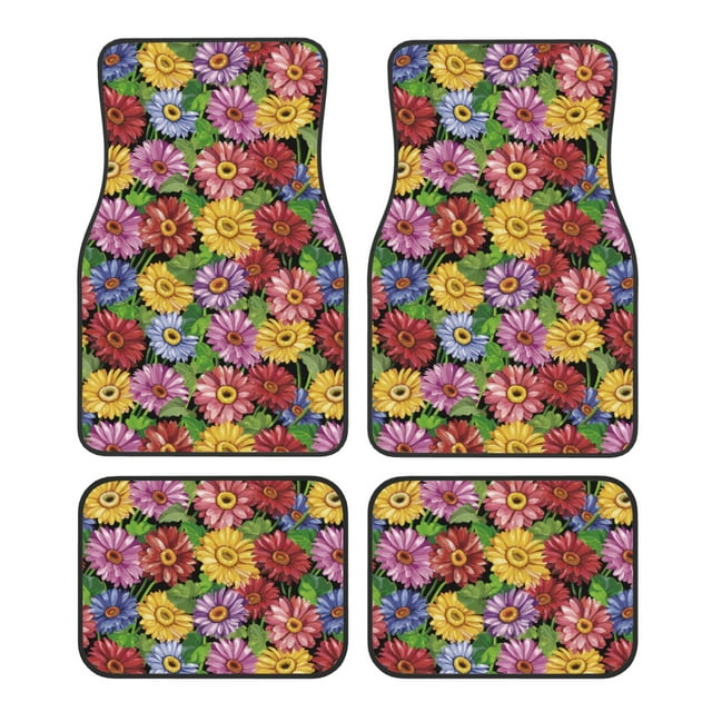 Disketp Daisies Flowers for Crystal Velvet Car Mats Four-Piece Set,All-Season Automotive Protection, Vehicles, Cars, Trucks, and SUVs,Anti-Slip Design
