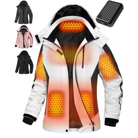 Fuklindy Graphene Heated Jacket for Women with Battery 12V Fast Charge 18400mAh Large Capacity Winter Outdoor Lightweight Heating Jackets White