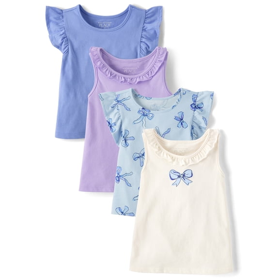 The Children's Place Toddler Girls Sleeveless Bow Flutter Tank Top, 4-Pack, Sizes 12M-5T