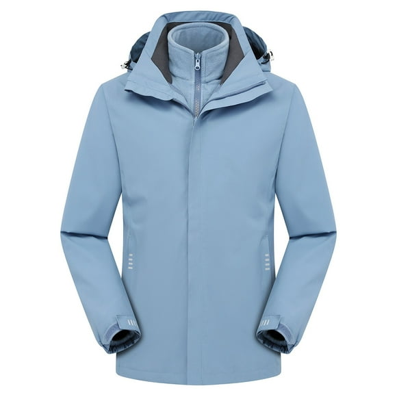 YUGYXL Womens Ski Jackets Casual Thermal 3-in-1 Hood Windbreaker Winter Plus Size Detachable Outerwear Snow Outdoor Windproof Coats Fall Savings Light Blue,XXL