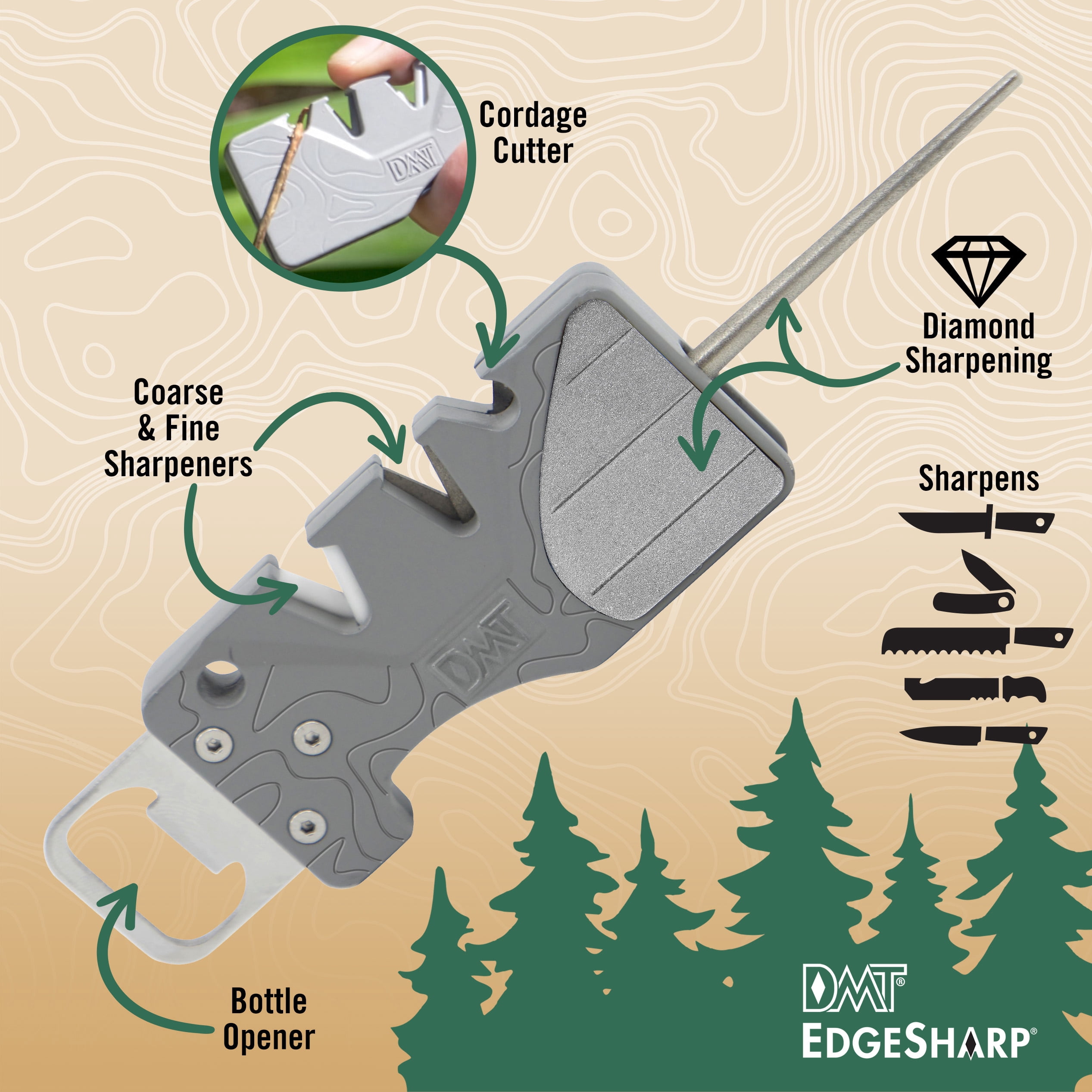 DMT PocketSharp Pro Multi-Stage Diamond Sharpener for Knives, Outdoor Use with Bottle Opener