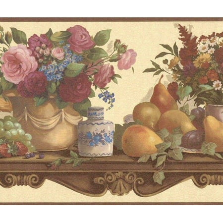 Victorian Christmas Scenes Wallpaper 879728 Victorian China Fruit Flowers on Shelf Wallpaper Border 86292fp ()