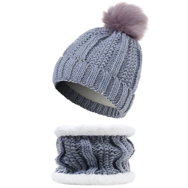 QualitChoice Winter Caps Decorative Hat Scarf Set Adorable Autumn Crochet Neckerchief Sports Two-piece Stylish Collar Gray 1Set