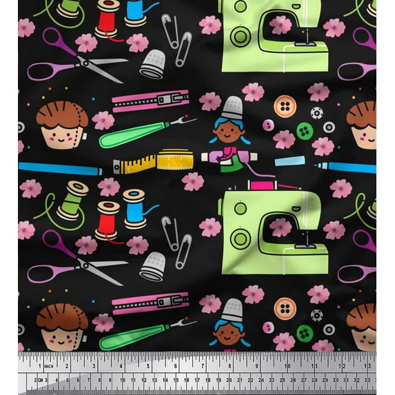 Soimoi Cotton Jersey Fabric Scissor,Buttons & Machine Sewing Print Fabric by Yard 58 Inch Wide