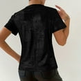 thumbnail image 2 of Womens Short Sleeve Dressy Tops Summer Trendy Casual Shiny Velvet T Shirt Crew Neck Casual Tunic Tees (S, Black), 2 of 8