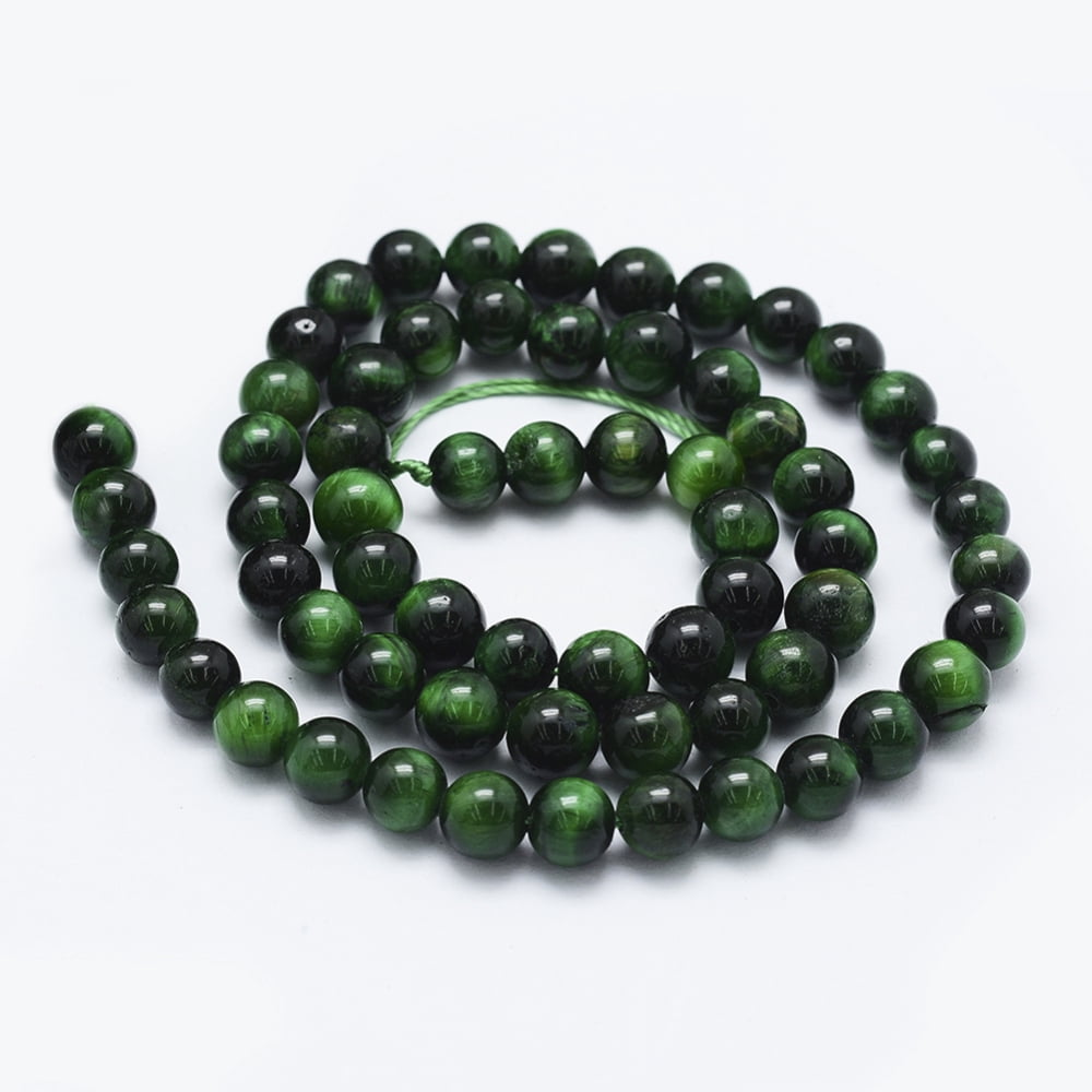 Natural Tiger Eye Beads Strands Dyed Heated Round Green 6mm Hole: 1mm 60~62pcs/strand 14.6 inch(37cm)
