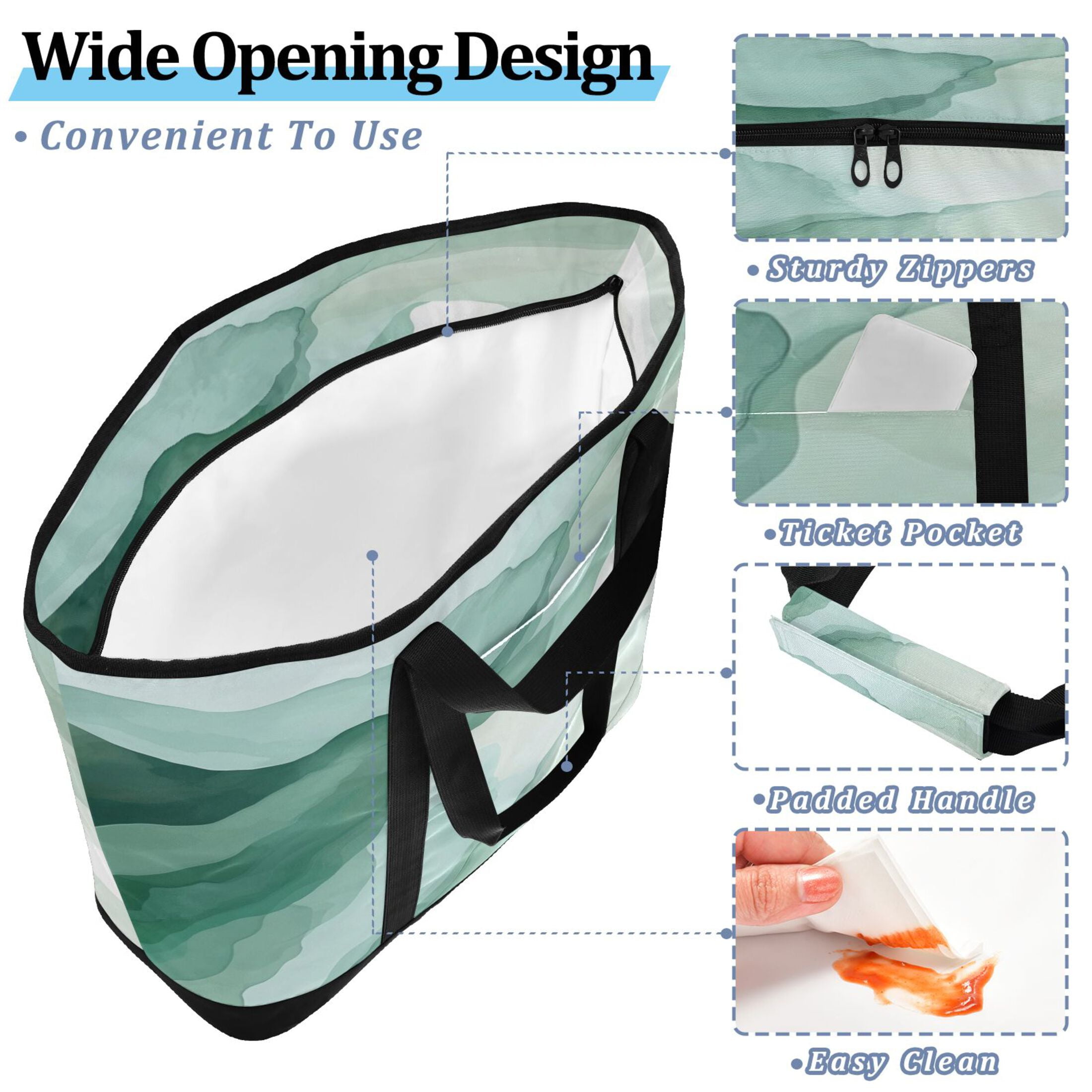 Large Hand-held Ice Pack Picnic Bag Insulation and Refrigeration Suitable for Shopping Picnics and Camping Light Green Pattern
