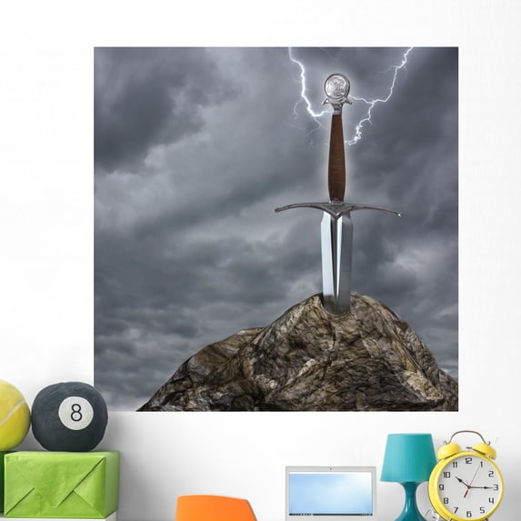 Sword Stone Wall Mural by Wallmonkeys Peel and Stick Graphic (48 in H x 48 in W) WM297156
