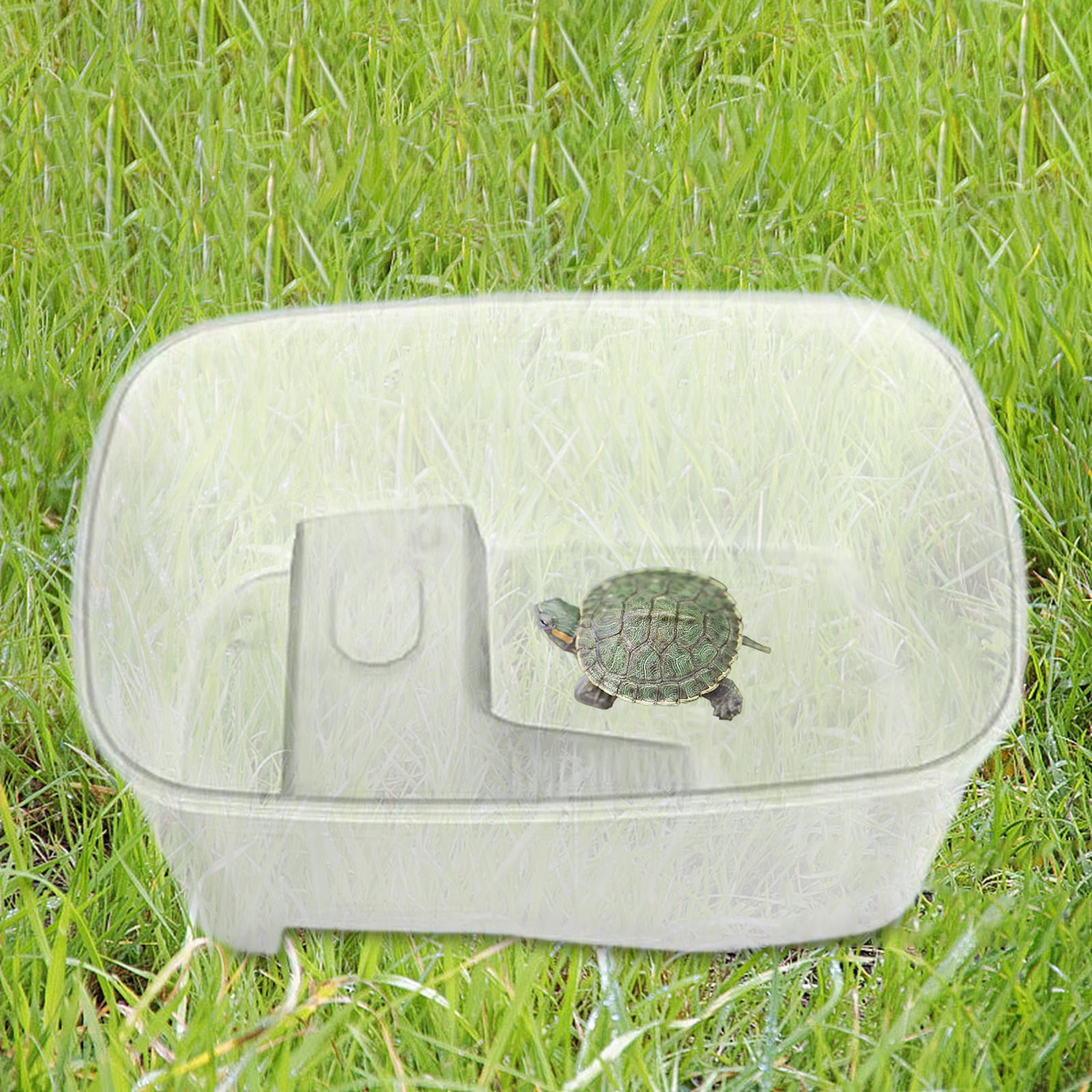 EHJRE Turtle Bathing Tank, Turtle Live Breeding Box, Multipurpose Terrarium Tank with Basking Ramp Food Feeding Box for Frog Turtle L White