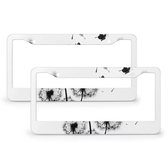 License Plate Cover Dandelions With Butterflies Standard Car Tag Cover Holder 2 Pcs Set Floral Antique Botanical Stainless Aluminum License Plate Frame for Women Men Auto Decoration Hardware