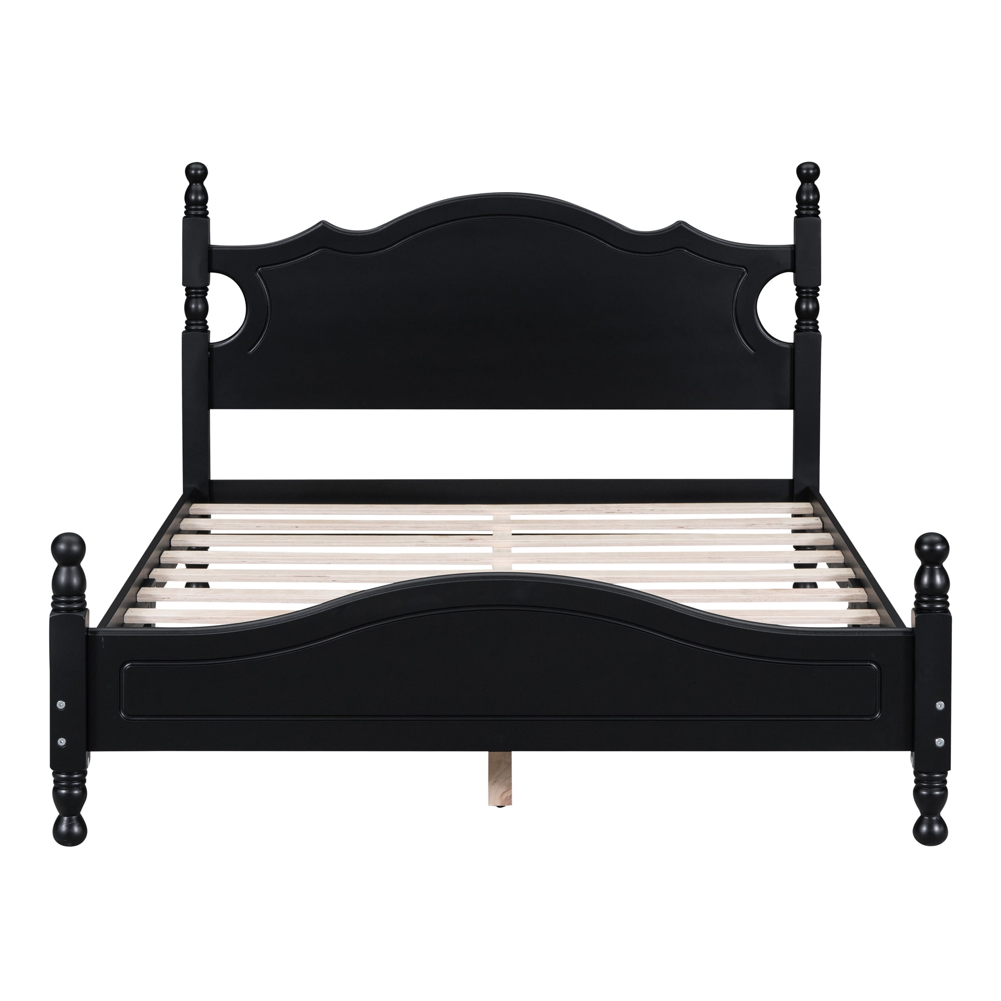 Euroco Wood Full Size Retro Style Platform Bed, Black