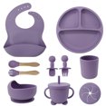 thumbnail image 1 of Juego de vajilla para niños, plato de silicona con tenedor, cuchara, cuchara para bebé, cuenco de suplemento, suministros para alimentación de bebés, juego de diez piezas, 1 of 6