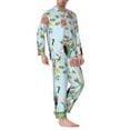 thumbnail image 2 of Susaid Chinoiserie Floral Palm Tree Print Men's Long Sleeve Pajama Set, Two-Piece Button-Down Loungewear PJs Set, Comfortable Sleepwear for Relaxation-Large, 2 of 7