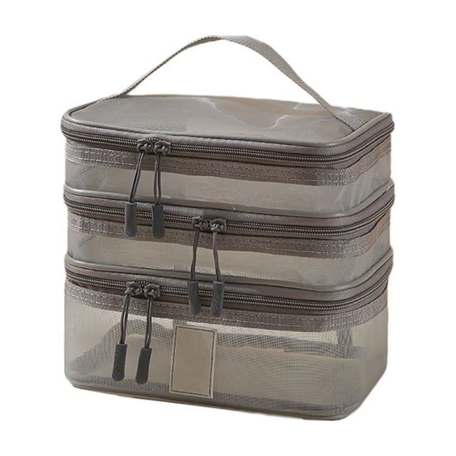 Travel Toiletry Bag Mesh Multi Layer Cosmetics Storage Large Capacity Business Trip Portable Carry Bag White