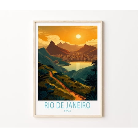 Rio de Janeiro Brazil Coastal Landscape Scenic Travel Art, Unframed Paper Poster 8x10in