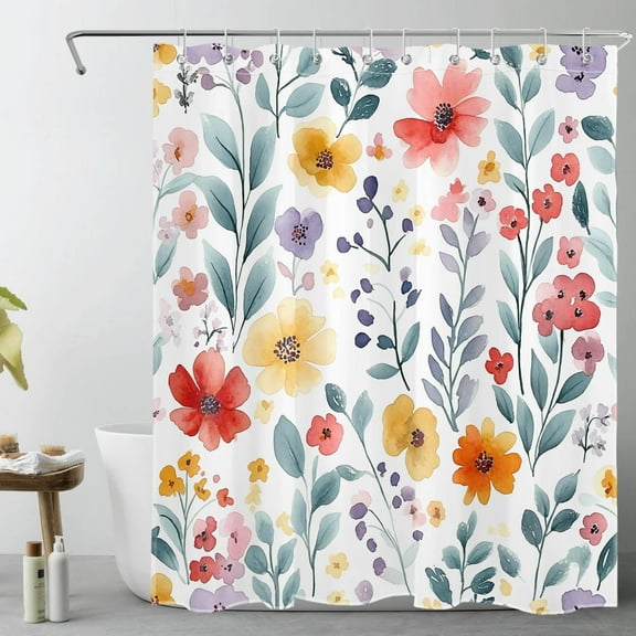 Flower Shower Curtain Boho Watercolor Floral Plant Rustic Natural Bathroom Shower Curtain Spring Modern Art Home Decor Waterproof Durable Shower Curtain Accessories with 10 Hooks 60x72 Inches