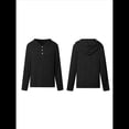 thumbnail image 3 of Sudadera con Capucha para Mujer, Informal, Holgada, de Larga, con Cuello en V y Botones, para Otoño. Negro L, 3 of 5