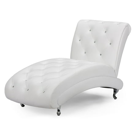 Baxton Studio Pease Contemporary Faux Leather Upholstered Crystal Button Tufted Chaise Lounge