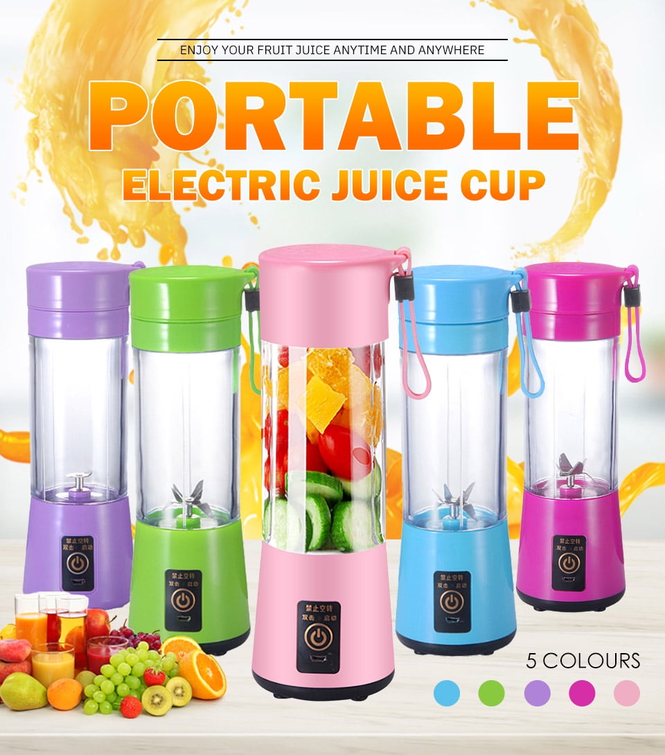 3D Blades for Great Mixing for Home Green Small Blender Shakes Travel Blender Cup whit USB Rechargeable Batteries Office Gym and Outdoors Sports 380ml Portable Blender Juice Cup Travel 
