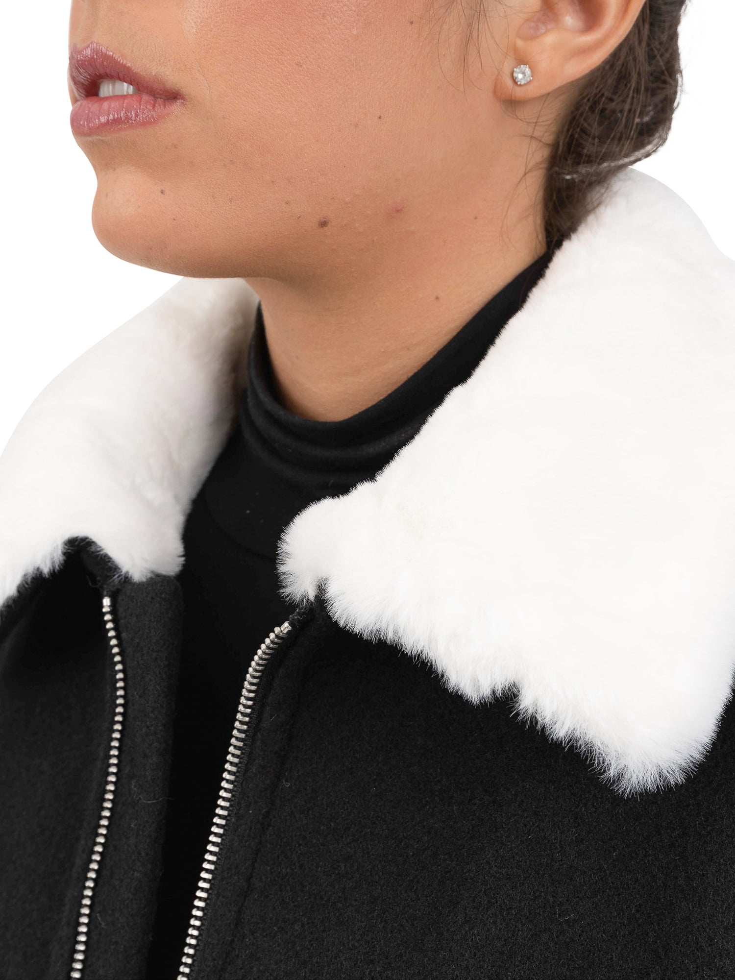 Cyn & Luca Women's Bomber Jacket with Faux Fur Trim