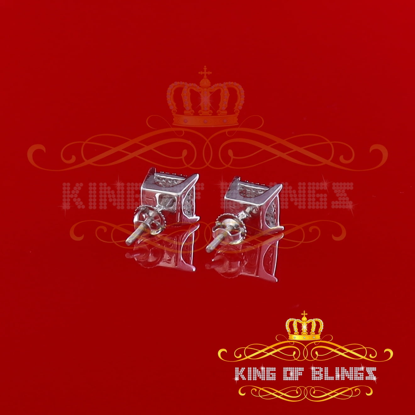 King of Bling's 925 White Silver 0.25ct Square Real Genuine Diamond Stud Men's Fashion Earrings
