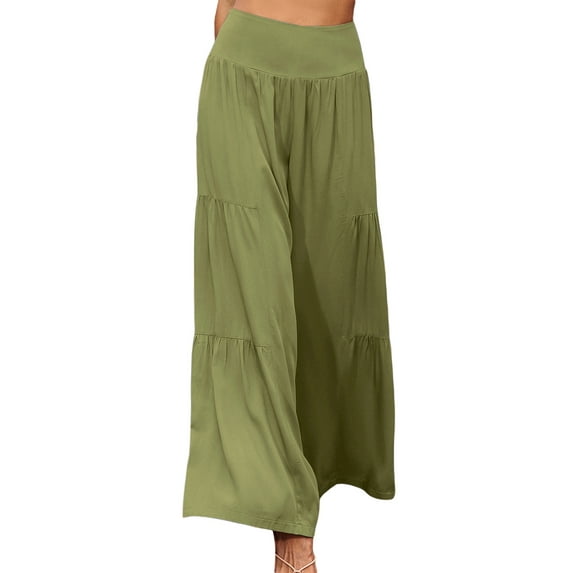 hirigin Women Wide Leg Palazzo Lounge Pants Cotton Boho Elastic High Waist Gauze Dress Pants Casual Trousers