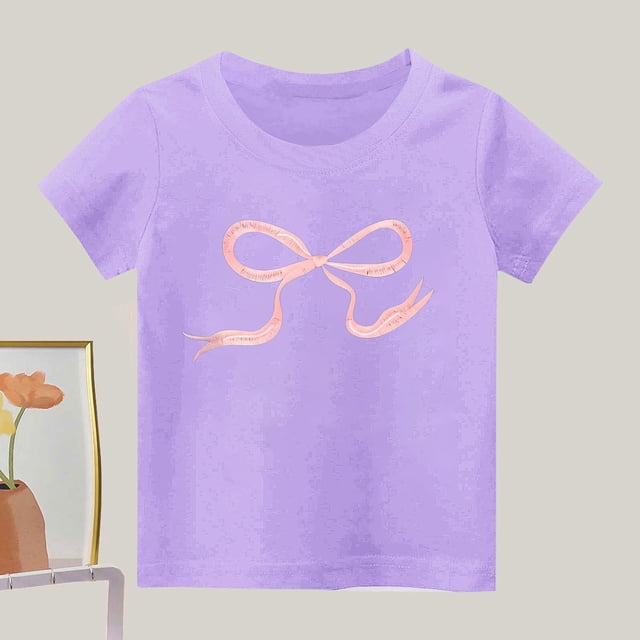 Rbaofujie T-Shirts à Manches Courtes pour Filles, Hauts d'Été pour Enfants, Col Rond, 5-15 Ans