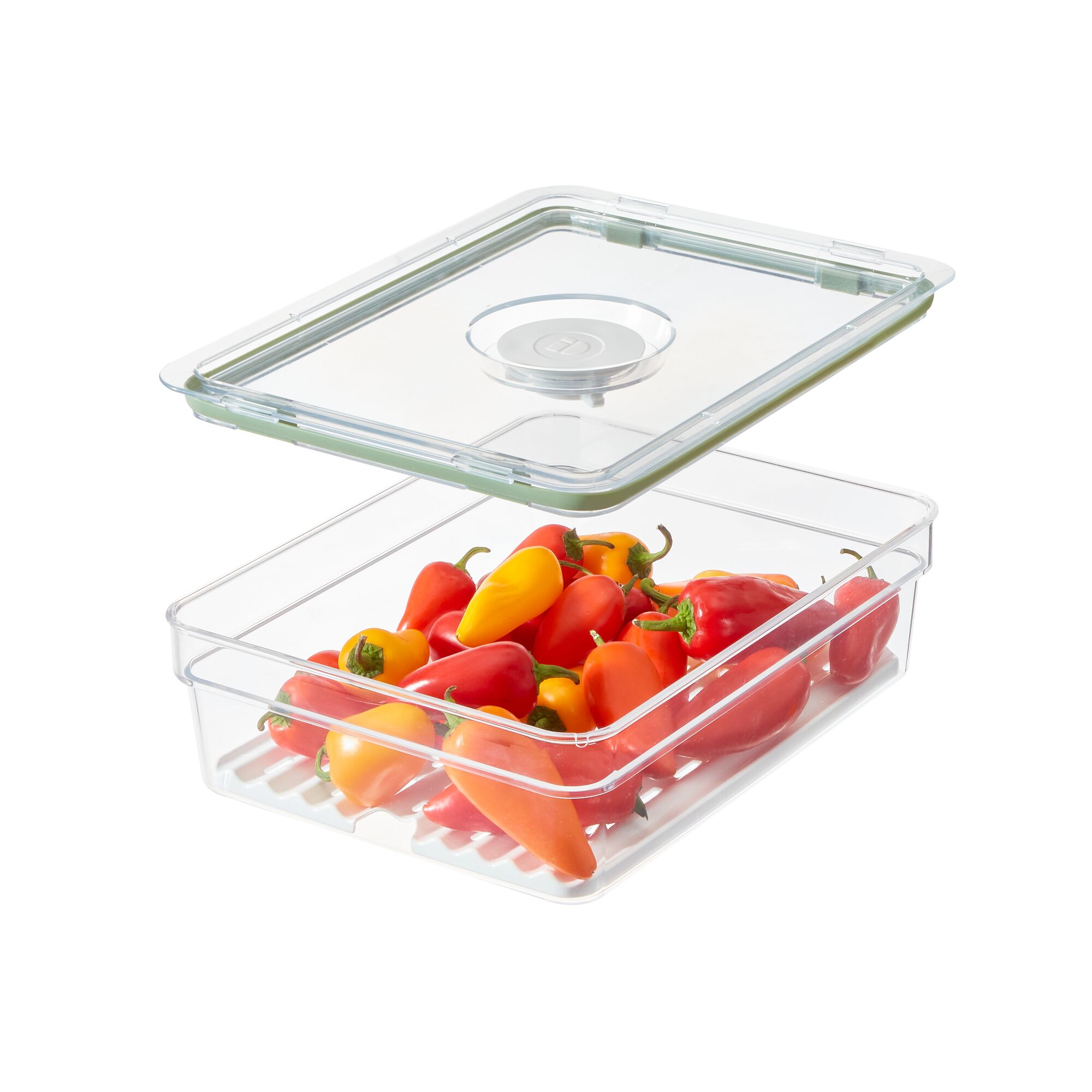 iDesign Large Short Produce Storage Bin with Insert Tray and Lid, 7.8” L x 10.5” W x 3” H, Clear