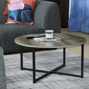 Household Essentials Jamestown Round Coffee Table Ashwood Rustic Wood Grain and Black Metal