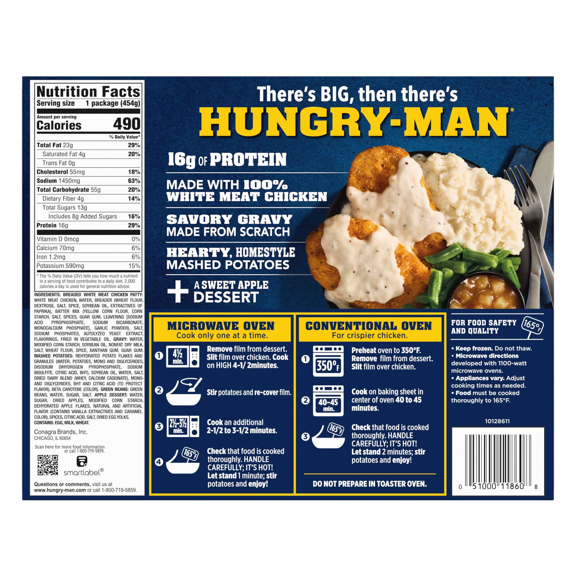Hungry-Man Country Fried Chicken, Frozen Meal, 16 oz (Frozen)