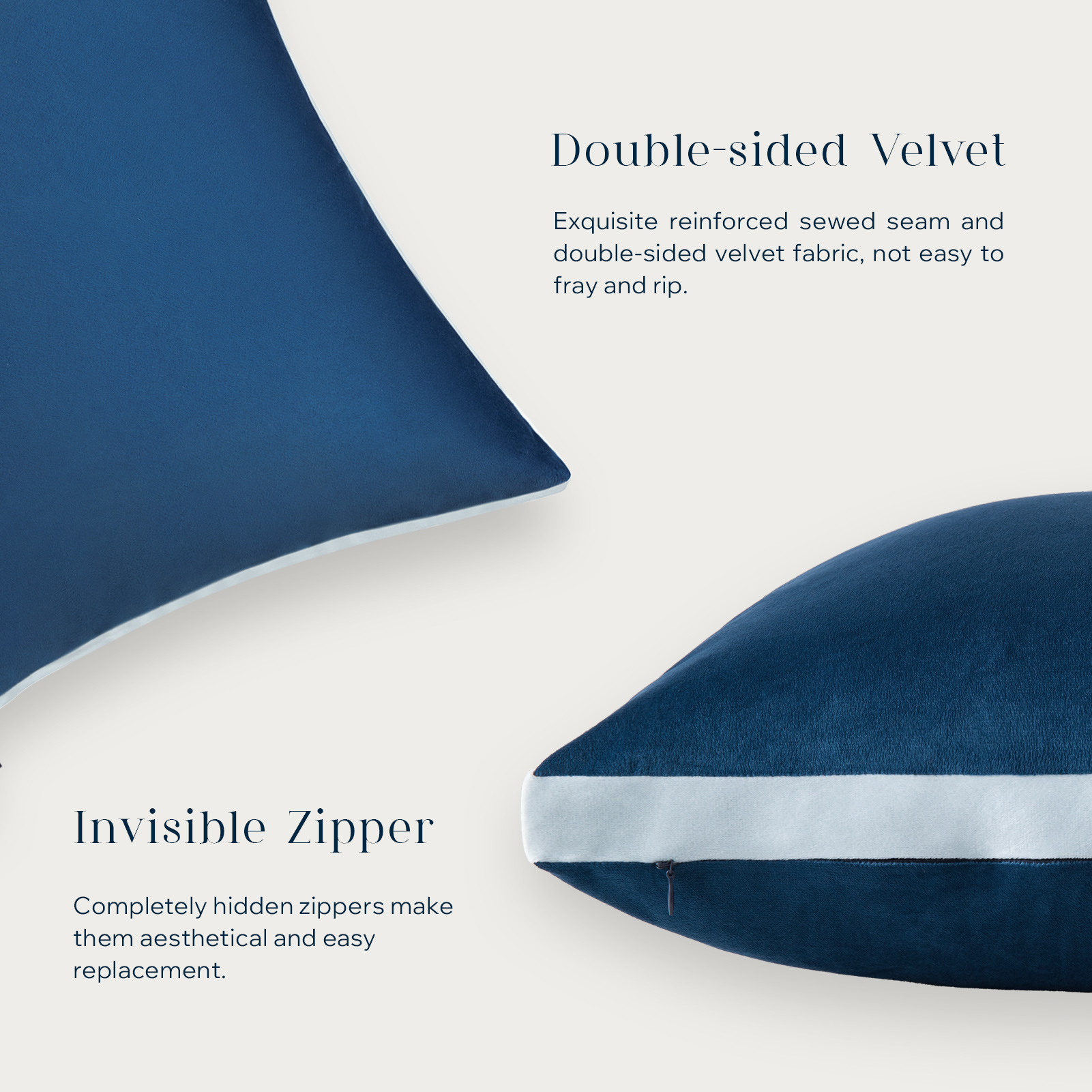 Phantoscope Velvet Decorative Throw Pillows with Inserts, 3D Patchwork Design, 18 x 18 in, Navy Blue, 2 Pack