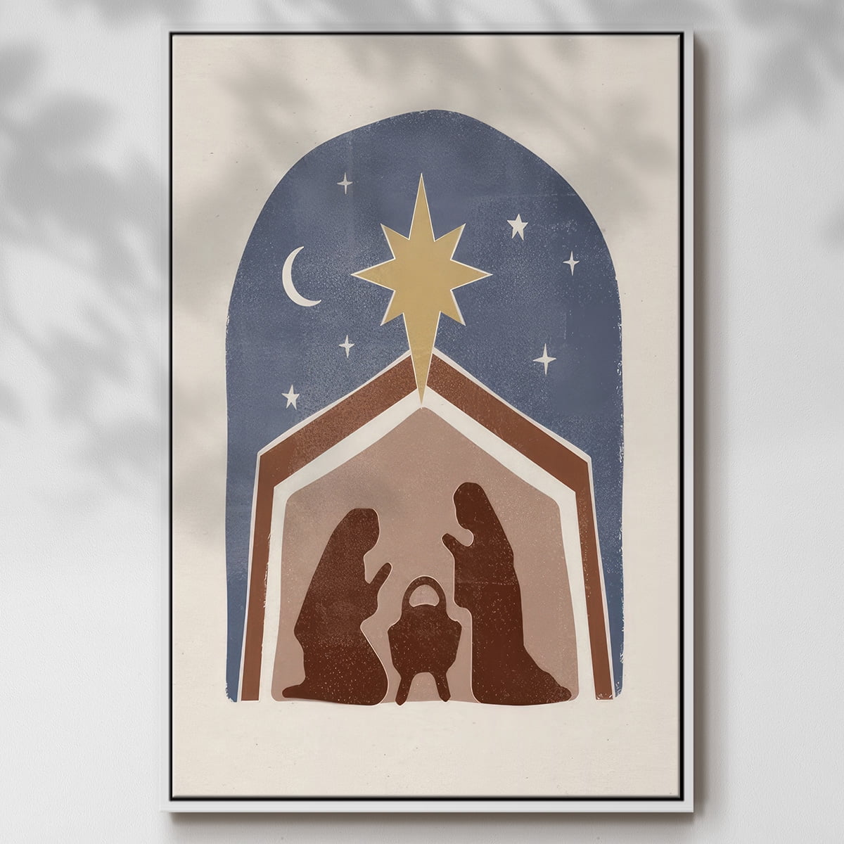 Boho Nativity I - Framed Gallery Wrapped Holiday Canvas - 27 x 41 - White Frame