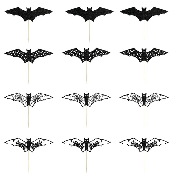 TIELUTT Dessus de Gâteau Chauve-Souris d'Halloween 12 par Paquet Décoration Gâteau Paillettes Carte Dessus de Gâteau de la Saint-Valentin Dessus de Gâteau de Ski Dessus de Gâteau d'Anniversaire pour Filles 9 Dessus de Fleur Dessus de Gâteau de Trente Ans pour m
