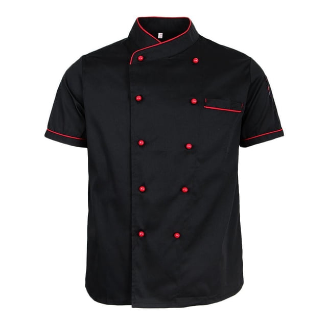 Ruiboury Chef Jacket Uniform Short Sleeve Hotel Kitchen Chefwear Cook Coat Black 2XL