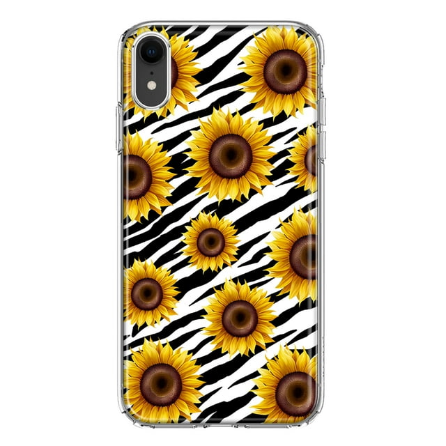 MUNDAZE Apple iPhone XR White Zebra Sunflowers Polkadots Double Layer Phone Case Cover