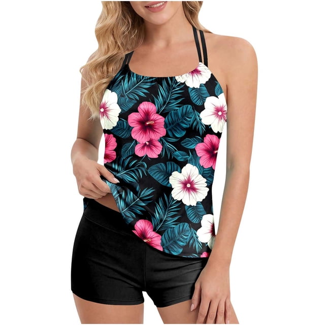 Traje de baño de 2 piezas para mujer, trajes de baño para mujer, traje de baño estampado de tres piezas con abertura para mujer