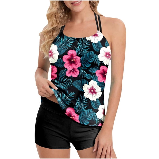 Traje de baño de 2 piezas para mujer, trajes de baño para mujer, traje de baño estampado de tres piezas con abertura para mujer